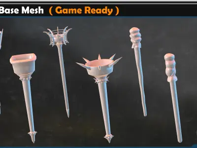 30 Torch Base Mesh Game Ready 10 wall base Low-poly 3D model