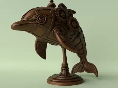 Steamfin Steampunk Dolphin Sculpture 3D print model
