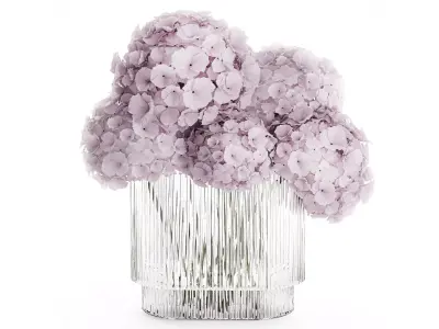 Modern Realistic Bouquet glass Vase Lilac Hydrangea 620 3D model