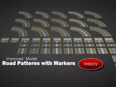 Road Patterns with Markers Low-poly 3D model
