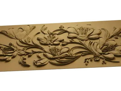 modern rose panel wall decor set relief stl mural CNC 309 3D model