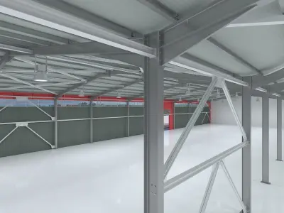 industrial hangar shed with detailed metal structure  3D model