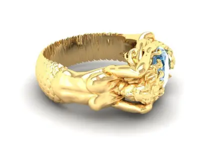 Luxury Mermaid Sculpted Ring with Blue Gemstone Design  191 3D print model