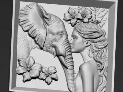 Elephant and a Girl A53 3D print model
