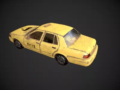Low Poly Old Abandoned Taxi Car - Textured Low-poly 3D model