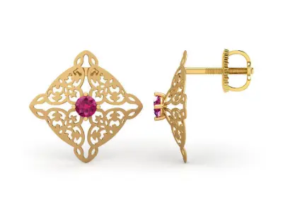 Red diamond Mural Stud Earrings 3D print model