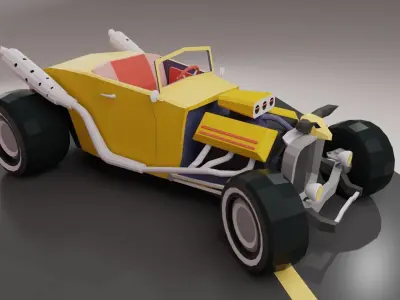 Low Poly Hot Rod 2 versions Low-poly 3D model