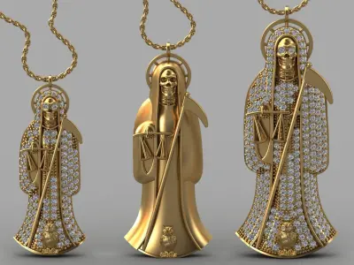 3 MODELS Holy Death Pendant 3D STL 3DM Skull Santa Muerte 3D print model