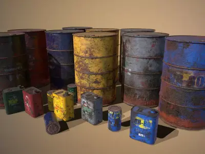 Old - Rust Barrel and Tin Oil Low-poly 3D model