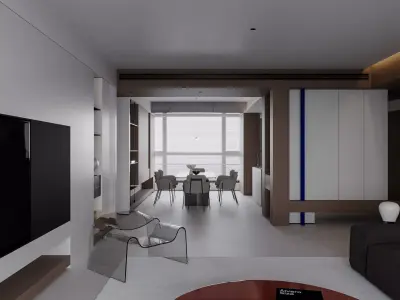 Modern living room dining room interior scenes  3D model 22