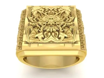 Ornate Square Signet Ring for Men 3D Model 3641 3D print model
