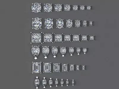 42 jewelry heads baskets pack 6 gem shape and 7 size 3D print model