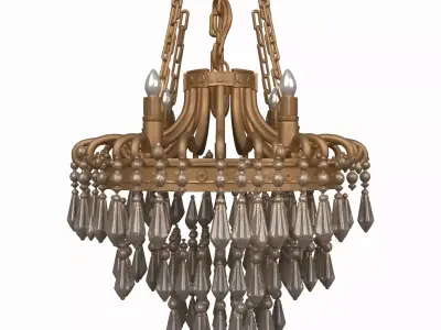 3D Model Elegant Brass Bank Chandelier Crystal Pendants 3D model