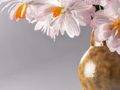 Decorative Set vase with flowers and cup 3D model