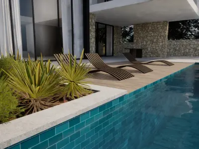 Modern Villa With a Pool  - Unreal Engine 5 and Blender 3D model
