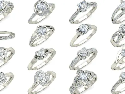  Solitaire Ring Designs 3D Model Collection