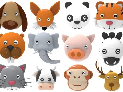 Animal Head 01 Cartoon Low-poly 3D model