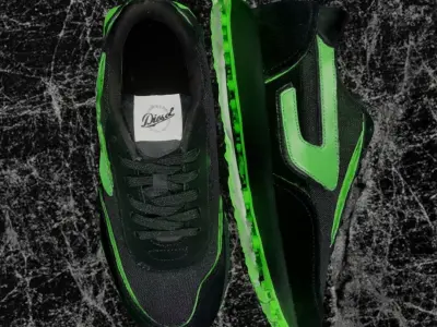 DIESEL 3D SHOES - BLACK - GREEN RACER LC SNEAKERS Low-poly 3D model