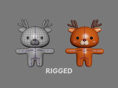 Chubby Deer Animated for Games Low-poly 3D model