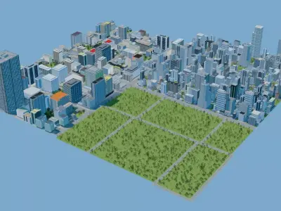City Downtown Skyscraper Street 12 - DAY Low-poly 3D model