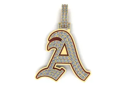 LETTER A pendant in gold with diamonds 3D model