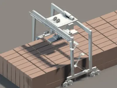 car train ship  buildings Low-poly 3D model