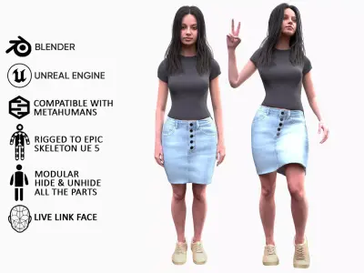 Woman - Summer Outfit 2 - Modular - Rigged Low-poly 3D model