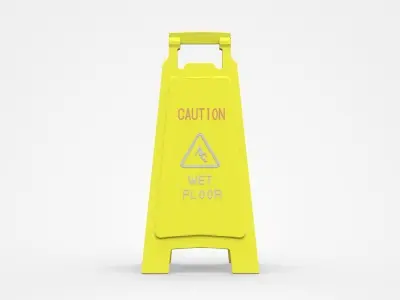 Yellow Warning Sign Barrier About Wet Floor 3D model