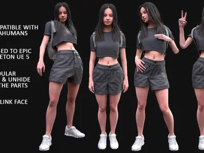 Woman - Summer Outfit 6 - Modular - Rigged Low-poly 3D model