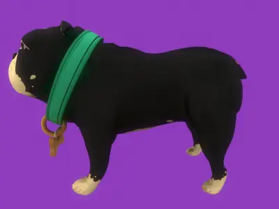 Stylized Black English Bulldog for Games and Animation Low-poly 3D model