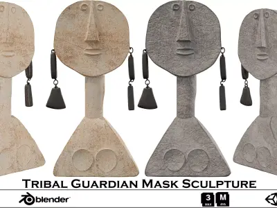 Tribal Guardian Mask Sculpture 3D model