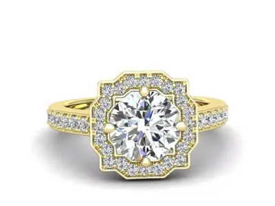 Engagement Diamond Halo ring round 3D print model