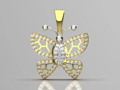 Luxury two-tone gold butterfly necklace diamonds model jp0253 3D print model
