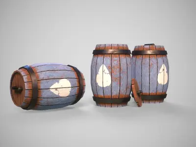 Stylized gameready barrel with water Low-poly 3D model