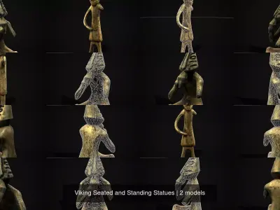 Viking Seated and Standing Statues 3D Model Collection