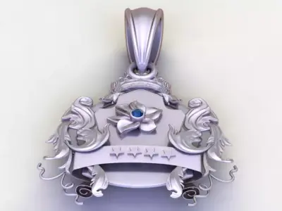 Luxury Ornate Crest Pendant Gemstone  3D Printable 3D print model