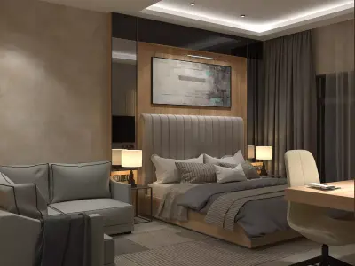Luxury and Modern Hotel Room Scene 3D model