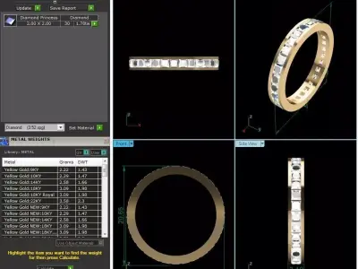 Band 3dm Render Details princess cut diamond eternity ring gold 3D print model purchase