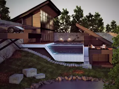 Mountian Villa Exterior with pool 3D model