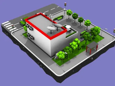 Police Station Block from Cartoon Low Poly City Low-poly 3D model