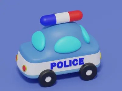 Cartoon Cute Police Car Low-poly 3D model