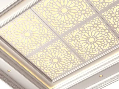 Coffered ceiling with lighting in oriental style 3D model