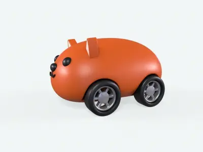 Cartoon Fox Car Cute Low-poly 3D model