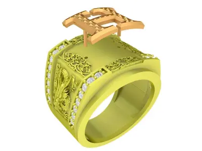 Luxury Letter H Signet Ring for Men  4112 3D print model