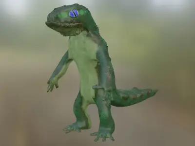 Green and Purple Humanoid Lizard Low-poly 3D model