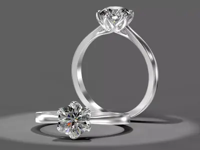 Engagement Solitaire Ring with Round Cut Stone 3D print model 3D print model