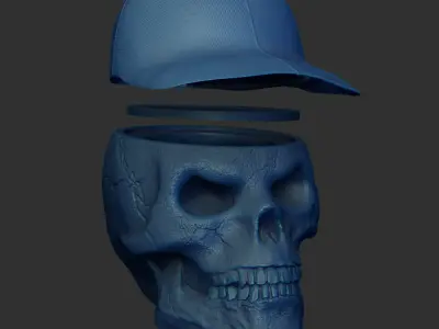 Skull with Basecup Hat hollow inside 3D print model