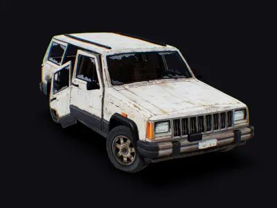 Wrecked Old Jeep Rusty White Destroyed Car Broken Van SUV 4x4 Low-poly 3D model