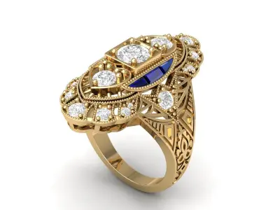 3 Stone Art Deco Ring 3D print model