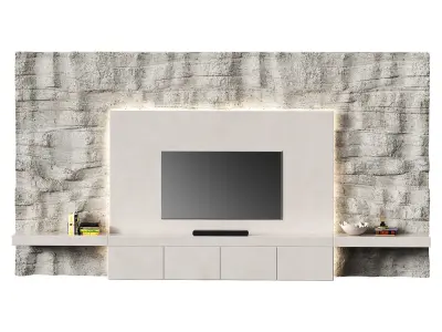 Minimalistic TV wall with a stone surface Low-poly 3D model